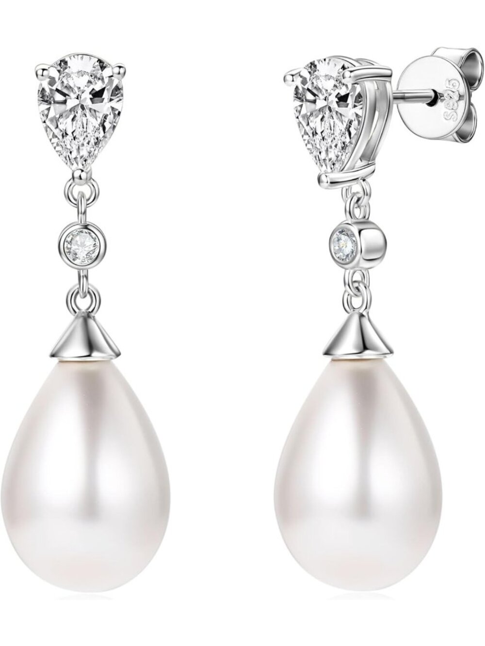 Elegant 925 Sterling Silver Pearl Drop Earrings - June Birthstone Dangle Jewelry
